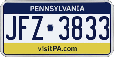 PA license plate JFZ3833