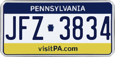 PA license plate JFZ3834
