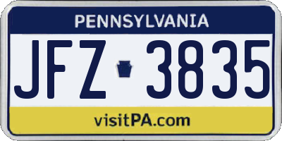 PA license plate JFZ3835