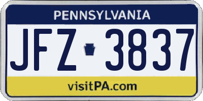 PA license plate JFZ3837