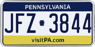 PA license plate JFZ3844