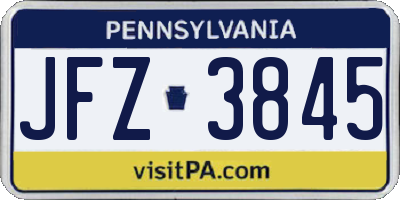 PA license plate JFZ3845