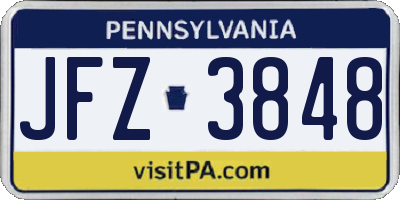 PA license plate JFZ3848