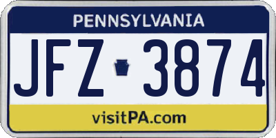 PA license plate JFZ3874