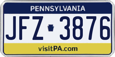 PA license plate JFZ3876
