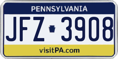 PA license plate JFZ3908