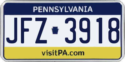 PA license plate JFZ3918