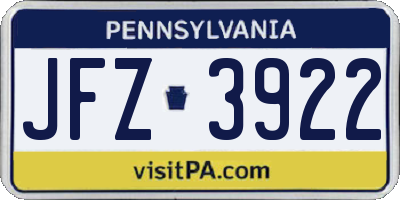 PA license plate JFZ3922