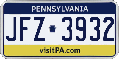 PA license plate JFZ3932