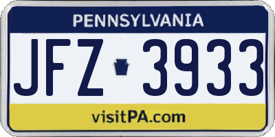 PA license plate JFZ3933