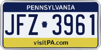 PA license plate JFZ3961