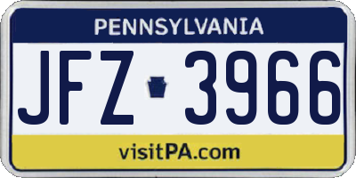 PA license plate JFZ3966