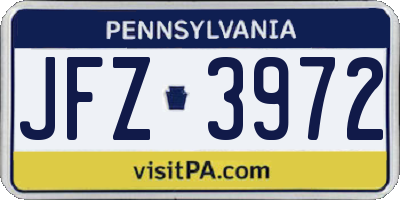 PA license plate JFZ3972