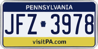 PA license plate JFZ3978