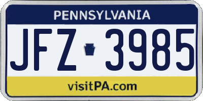 PA license plate JFZ3985