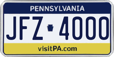 PA license plate JFZ4000