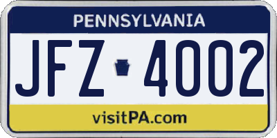 PA license plate JFZ4002