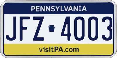 PA license plate JFZ4003