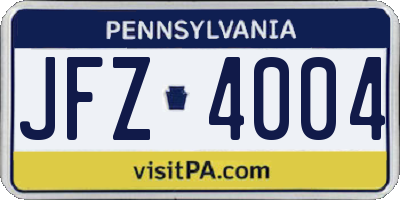 PA license plate JFZ4004