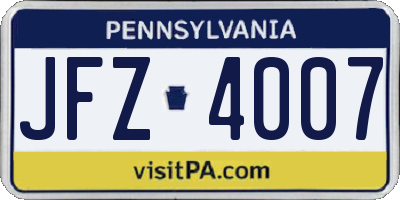 PA license plate JFZ4007