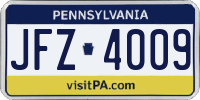 PA license plate JFZ4009