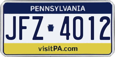 PA license plate JFZ4012