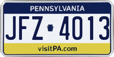 PA license plate JFZ4013