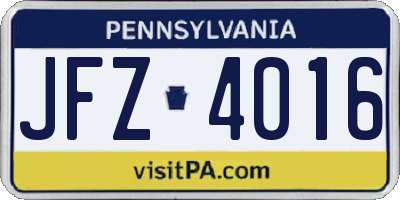 PA license plate JFZ4016