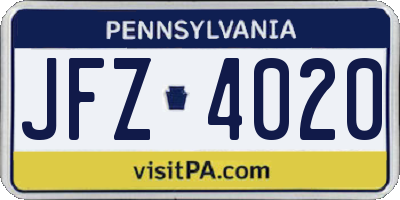 PA license plate JFZ4020