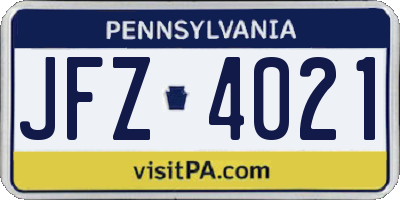 PA license plate JFZ4021