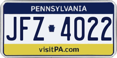 PA license plate JFZ4022