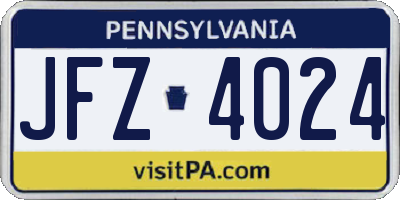 PA license plate JFZ4024