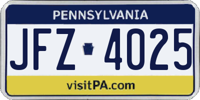 PA license plate JFZ4025