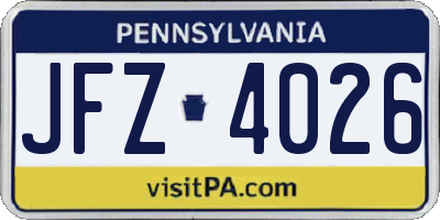 PA license plate JFZ4026