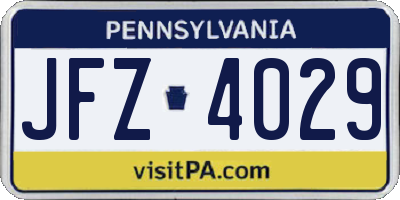 PA license plate JFZ4029