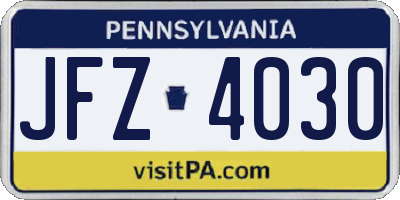 PA license plate JFZ4030