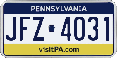 PA license plate JFZ4031