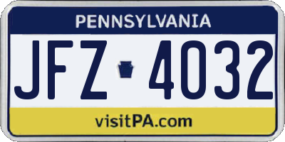 PA license plate JFZ4032