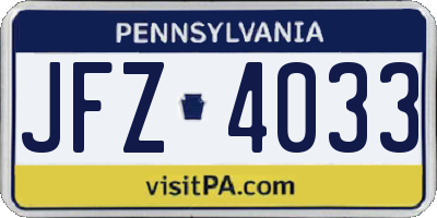 PA license plate JFZ4033