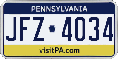 PA license plate JFZ4034