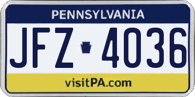 PA license plate JFZ4036