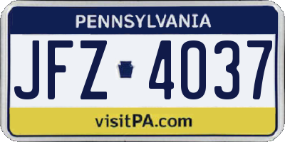 PA license plate JFZ4037