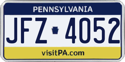 PA license plate JFZ4052