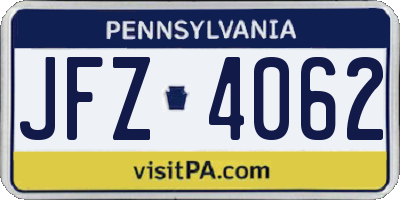 PA license plate JFZ4062