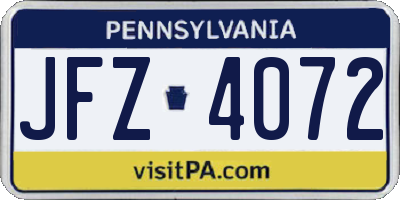 PA license plate JFZ4072