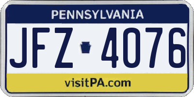 PA license plate JFZ4076