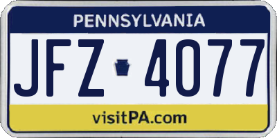 PA license plate JFZ4077