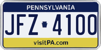 PA license plate JFZ4100
