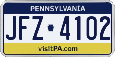 PA license plate JFZ4102