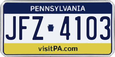 PA license plate JFZ4103